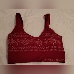 New Lucky Brand Sports Bra Medium Cabin Red Design